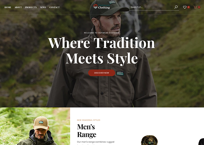 Outwear Clothing Ecommerce Store Website Preview